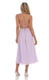 Floral Embroidered Open Back Midi Dress in Lavender