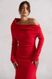 Lou Red One Shoulder Asymmetric Maxi Dress