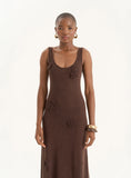 Brown Crochet Flower Detail Knitted Maxi Dress