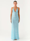 Ocean Views Sequin Maxi Dress Blue