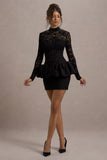 Antheia Black Lace Long Sleeve Peplum Mini Dress