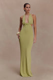 Theresea Halter Knit Maxi Dress Light Olive