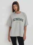 Grey Sunday Distressed Slogan Oversized T Shirt