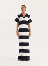 Black And White Stripe Knitted Rugby Maxi Dress
