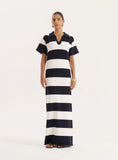 Black And White Stripe Knitted Rugby Maxi Dress