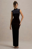 Samaria Black Velvet High Neck Maxi Dress