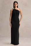 Mandy Black Asymmetric Neck Maxi Dress