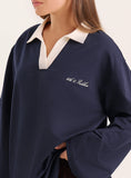 Navy Branded Contrast Collar Rugby Shirt
