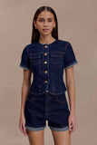 Marge Fitted Denim Short Sleeve Top Indigo Blue
