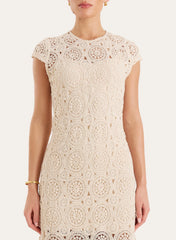 Cream Crochet Cap Sleeve Maxi Dress