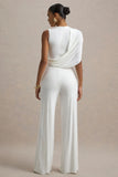 Opulence White Jumpsuit With Cape Sleeve and Draped Details