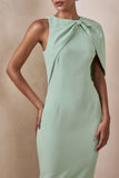 Quira Mint Asymmetric Neck Maxi Dress With Cape Sleeve