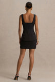 Angel Black Plunge Neck Tailored Mini Dress With Gold Detailing