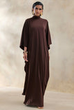 Lumisette Brown Satin High Neck Maxi Dress With Cape