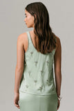 Arianna Mint Satin Scoop Neck Embellished Top