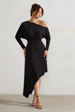 Lori Black Asymmetric Long Sleeve Maxi Dress
