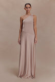 Lyla Asymmetrical Satin Maxi Dress Bronze Taupe