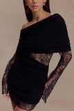 Luxie Lace Knit Mini Dress Black