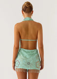 Outlaw Beaded Mini Dress Mint Aqua