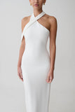 Sable Crossover Crepe Midi Dress White