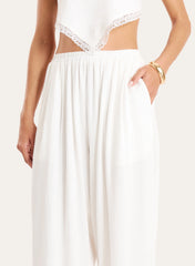 White Linen Blend Balloon Leg Trousers