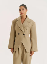 Camel Cinched Waist Tailored Blazer