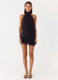 Willow Chiffon Mini Dress Black Polkadot