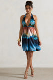 Naxos Multi Blur Print Plunge Neck Babydoll Mini Dress