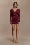 Hayden Long Sleeve Plunge Mini Dress Burgundy