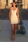 Ebony Embroidered Denim Mini Dress Cream