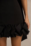 Geneve Black Halter Neck Mini Dress With Ruffled Trim