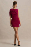 Missy Burgundy Mini Dress With Cape Sleeve And Ruched Detailing