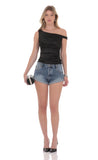 Low Rise Cuffed Denim Shorts in Blue