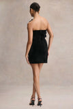 Polly Black Velvet Ruffled Strapless Mini Dress