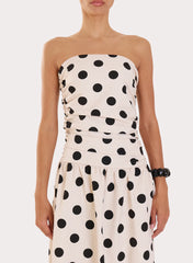 Polka Dot Printed Linen Blend Bandeau Maxi Dress