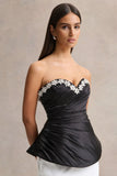 Ambria Black Satin Hand Embellished Sweetheart Neck Corset Top