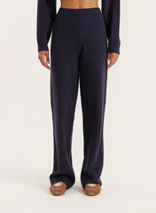 Navy Knitted Straight Leg Trousers