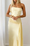 Novie Yellow Tie Detail Satin Strapless Maxi Dress PRE ORDER