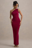 Venetia Burgundy One Shoulder Tie Back Maxi Dress