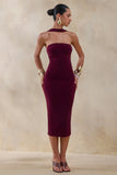 Amariah Burgundy Bandeau Midi Dress With Scarf Detail
