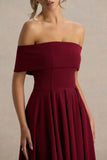 Isabella Burgundy Bardot Neck Midi Dress