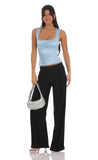 Satin Square Neck Top in Sky Blue