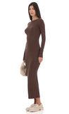 Ribbed Open Back Maxi Dress in Brown