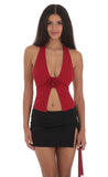 Flower Plunge Neck Top in Red