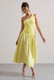 Sorbet Lemon Poplin One Shoulder Pleated Maxi Dress