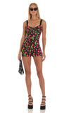 Hook and Eye Romper in Black Cherry Print
