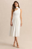 Odette White Asymmetric Neck Midi Dress With Scarf