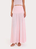 Pink Contrast Knit Drop Waist Maxi Skirt