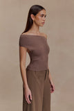 Carley Off Shoulder Knit Top Cacao Brown