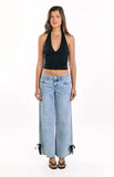 Willabelle Light Wash Denim Bow Hem Low Rise Jeans